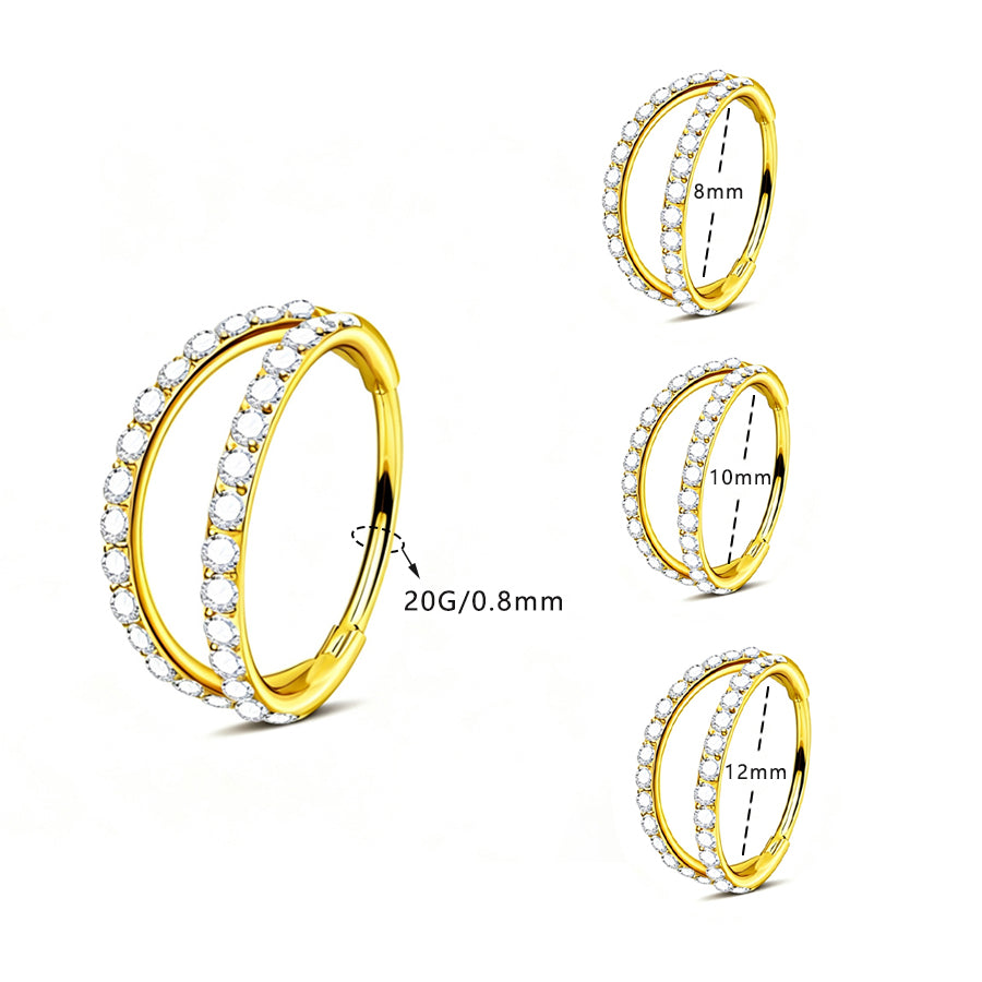 20G Double Row Hinged Segment Ring, ASTM F136 Implant Grade Titanium Nose & Conch Hoop, Hypoallergenic Piercing Jewelry