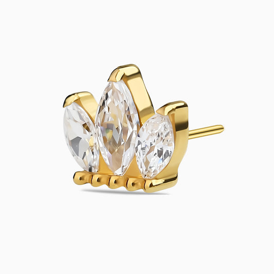 24Kt Gold PVD Titanium Marquise Crown Cluster Prong Set Gem Top