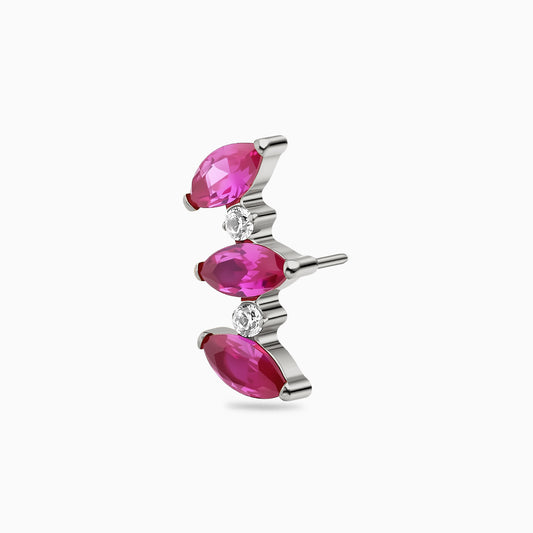 Titanium Threadless Ruby and CZ Leaf Cluster Top