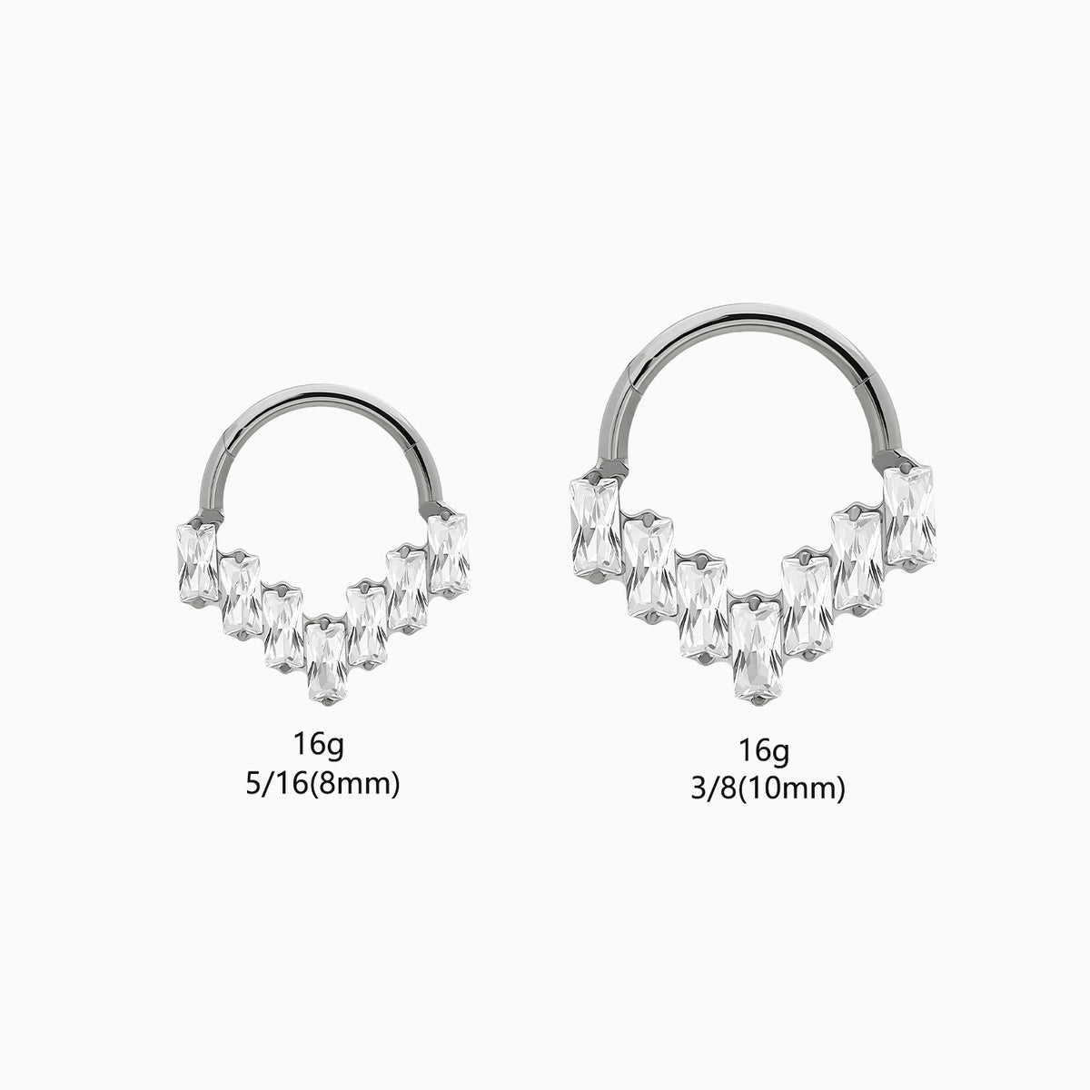 Titanium Baguette Gem Cluster V-Shape Front Facing Hinged Clicker