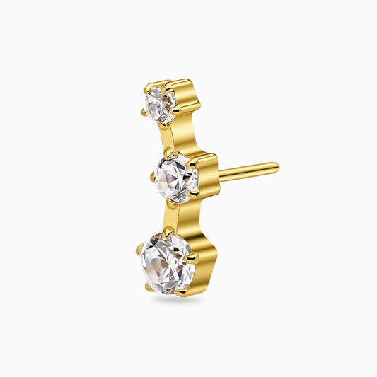18Kt Gold PVD Titanium Threadless Graduated Triple Round Gem Curve Top
