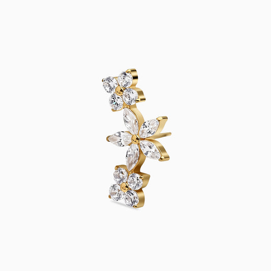 18Kt Gold PVD Titanium Threadless Floral Triple Cluster Top