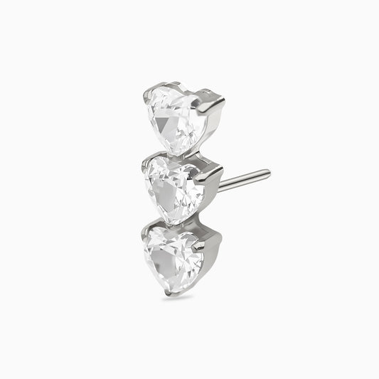 Titanium Threadless Triple Heart Gem Top