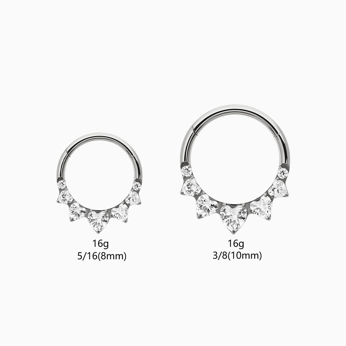Titanium Heart and Round Gem Fan Front Facing Hinged Segment Clicker