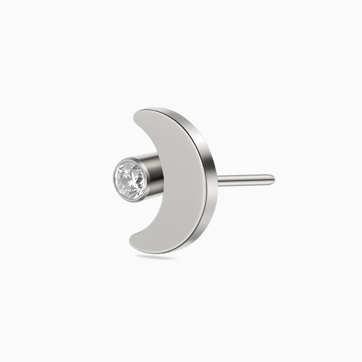 Titanium Threadless Crescent Moon with Bezel-Set Gem Top