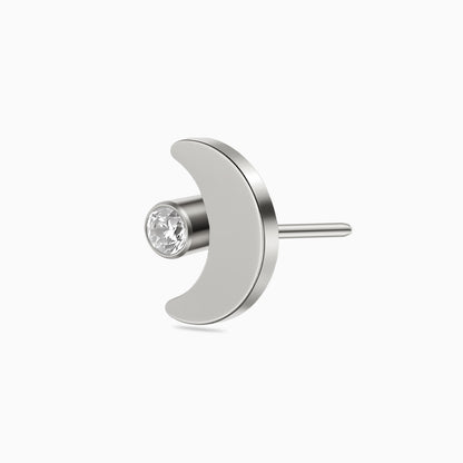 Titanium Threadless Crescent Moon with Bezel-Set Gem Top