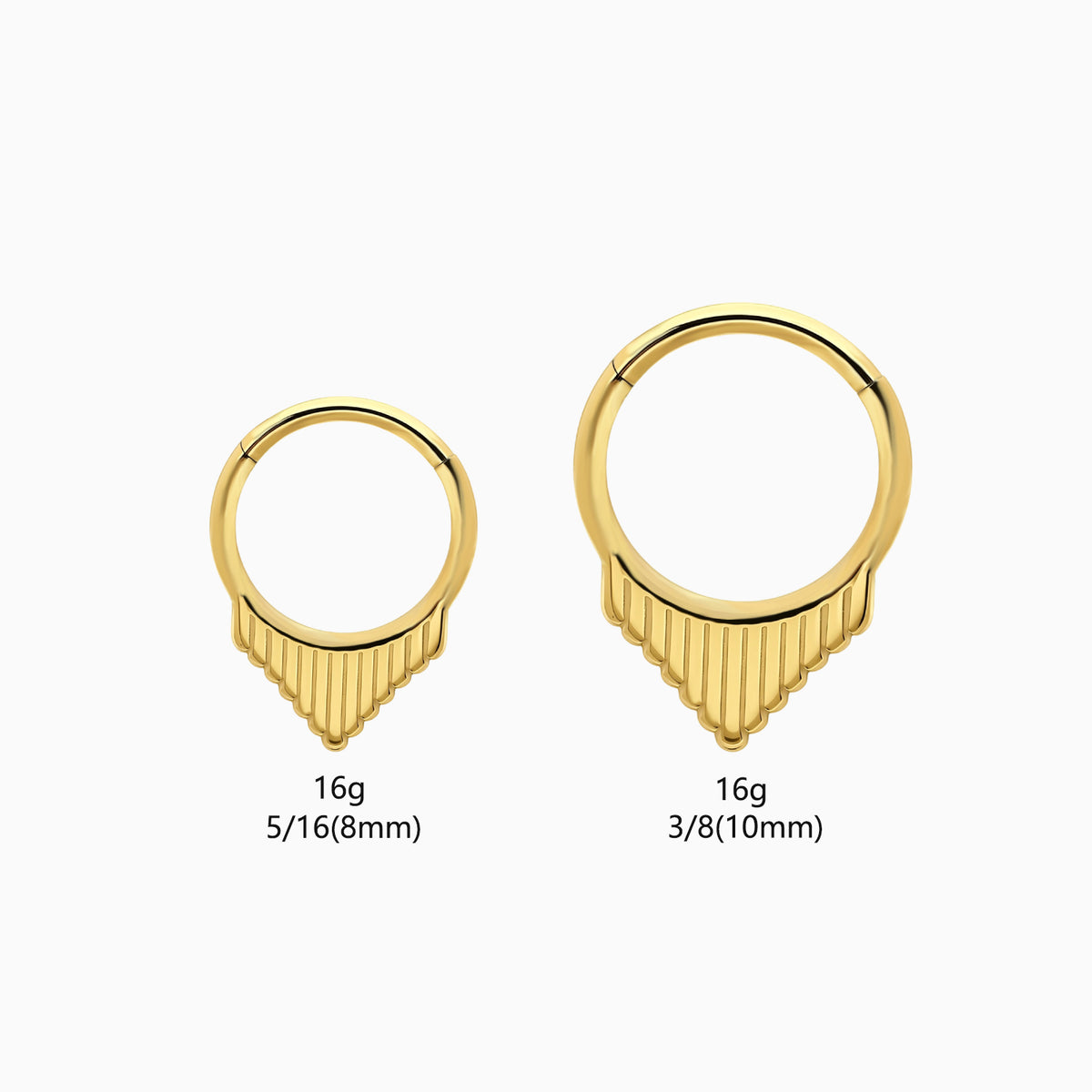 18Kt Gold PVD Titanium Ribbed V Shape Front Facing Hinged Segment Clicker