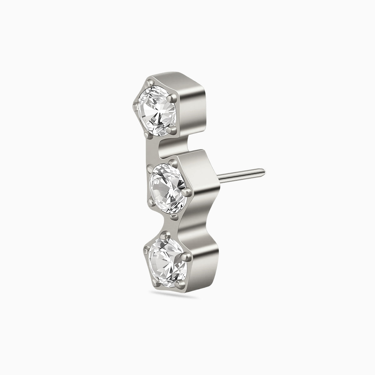 Titanium Threadless Pentigon Three-Stone Cluster Top