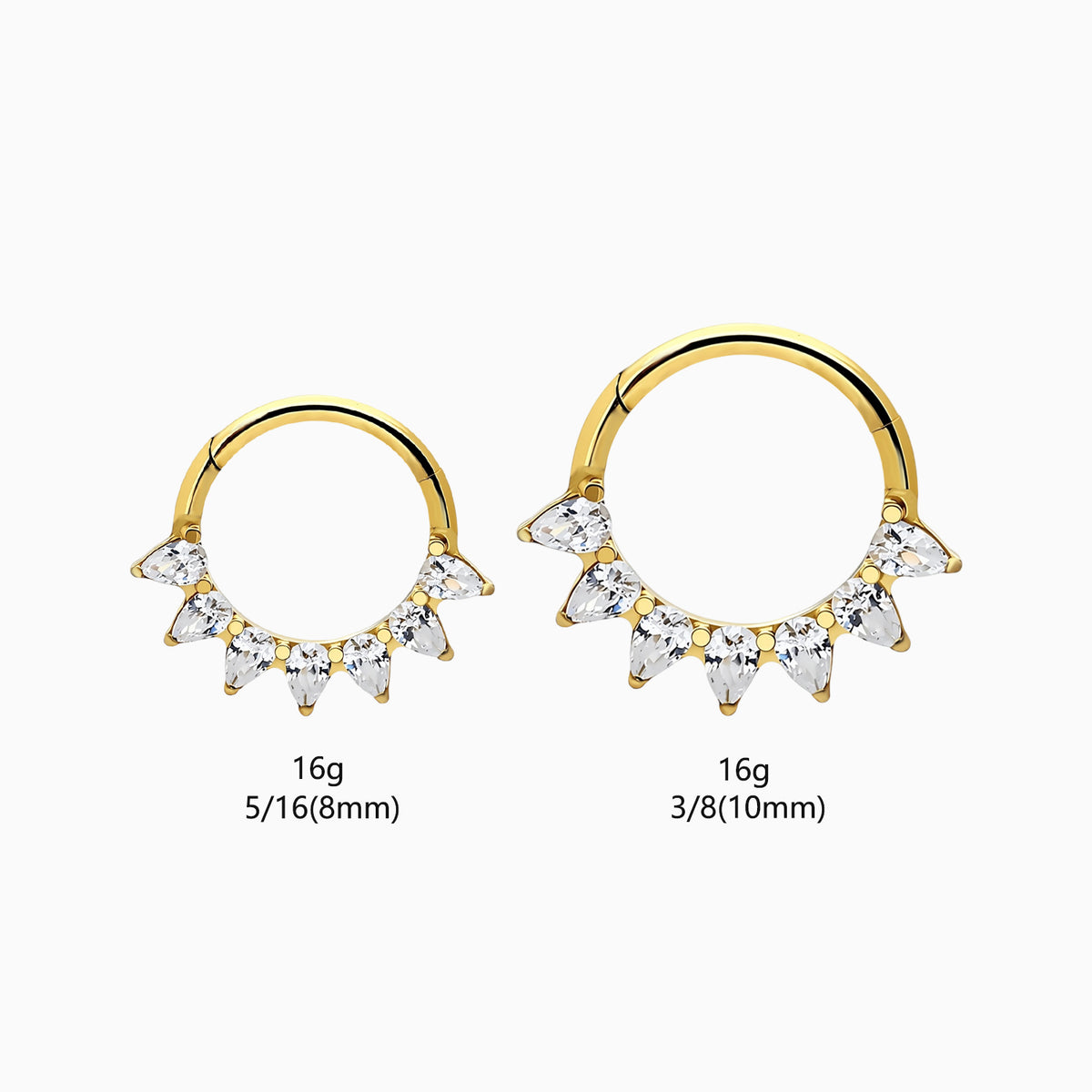 18Kt Gold PVD Titanium Pear Shape Gem Cluster Front Facing Hinged Segment Clicker