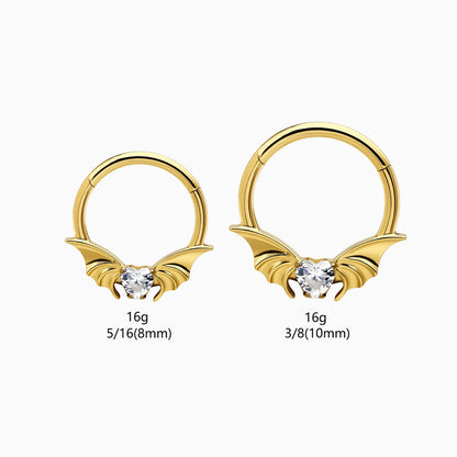 18Kt Gold PVD Titanium Heart Gem Bat Wing Front Facing Hinged Clicker