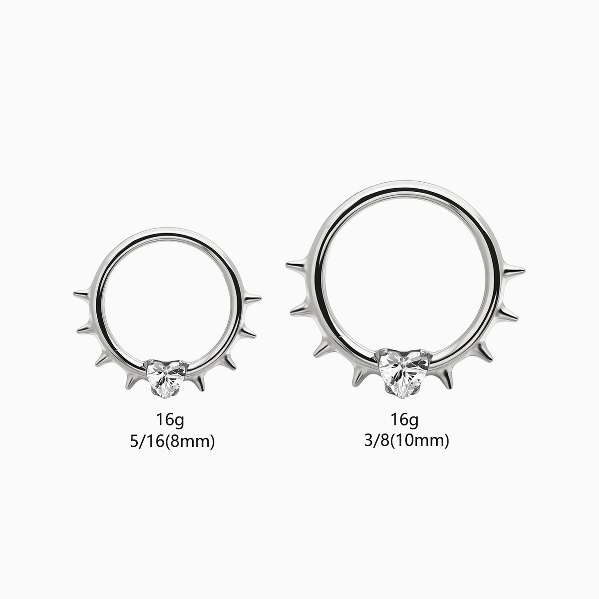 Titanium Spike Heart Gem Front Facing Hinged Segment Clicker