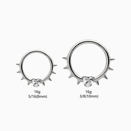 Titanium Spike Heart Gem Front Facing Hinged Segment Clicker