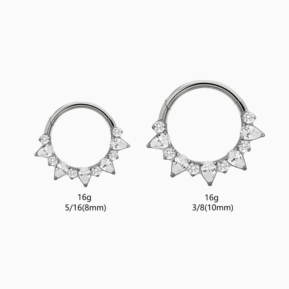Titanium Pear & Round Gem Cluster Fan Front Facing Hinged Clicker