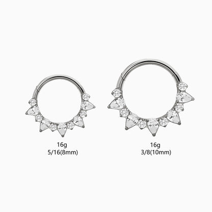 Titanium Pear & Round Gem Cluster Fan Front Facing Hinged Clicker