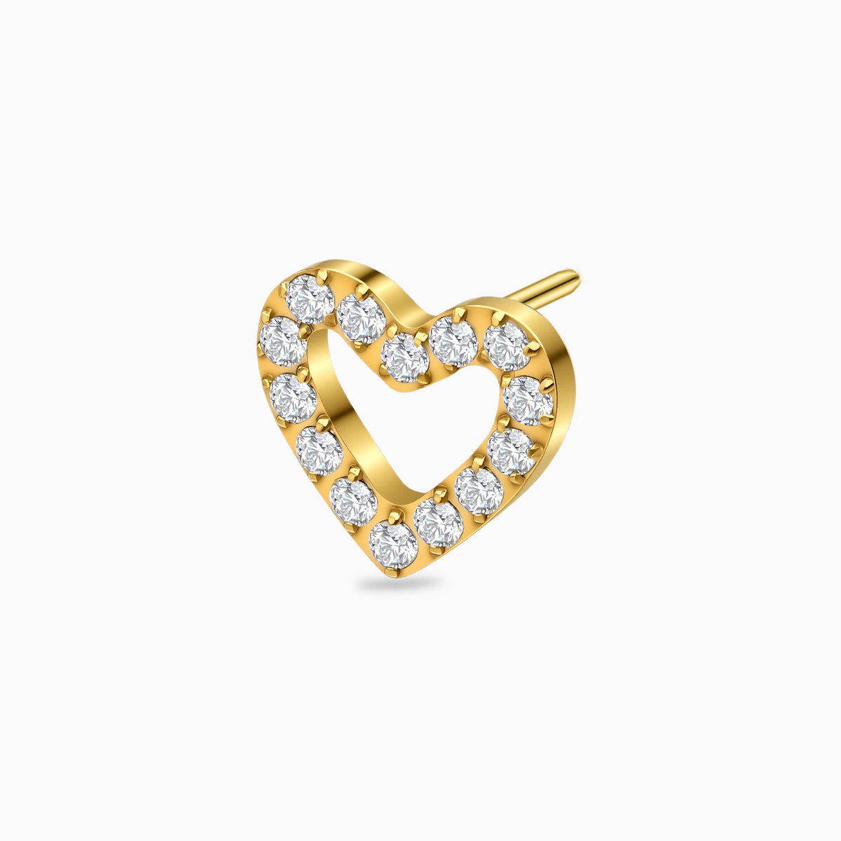 18Kt Gold PVD Titanium Threadless Open Heart Gem Top
