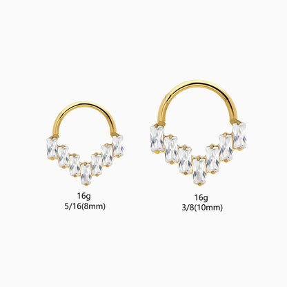 18Kt Gold PVD Titanium Baguette Gem Cluster V-Shape Front Facing Hinged Clicker