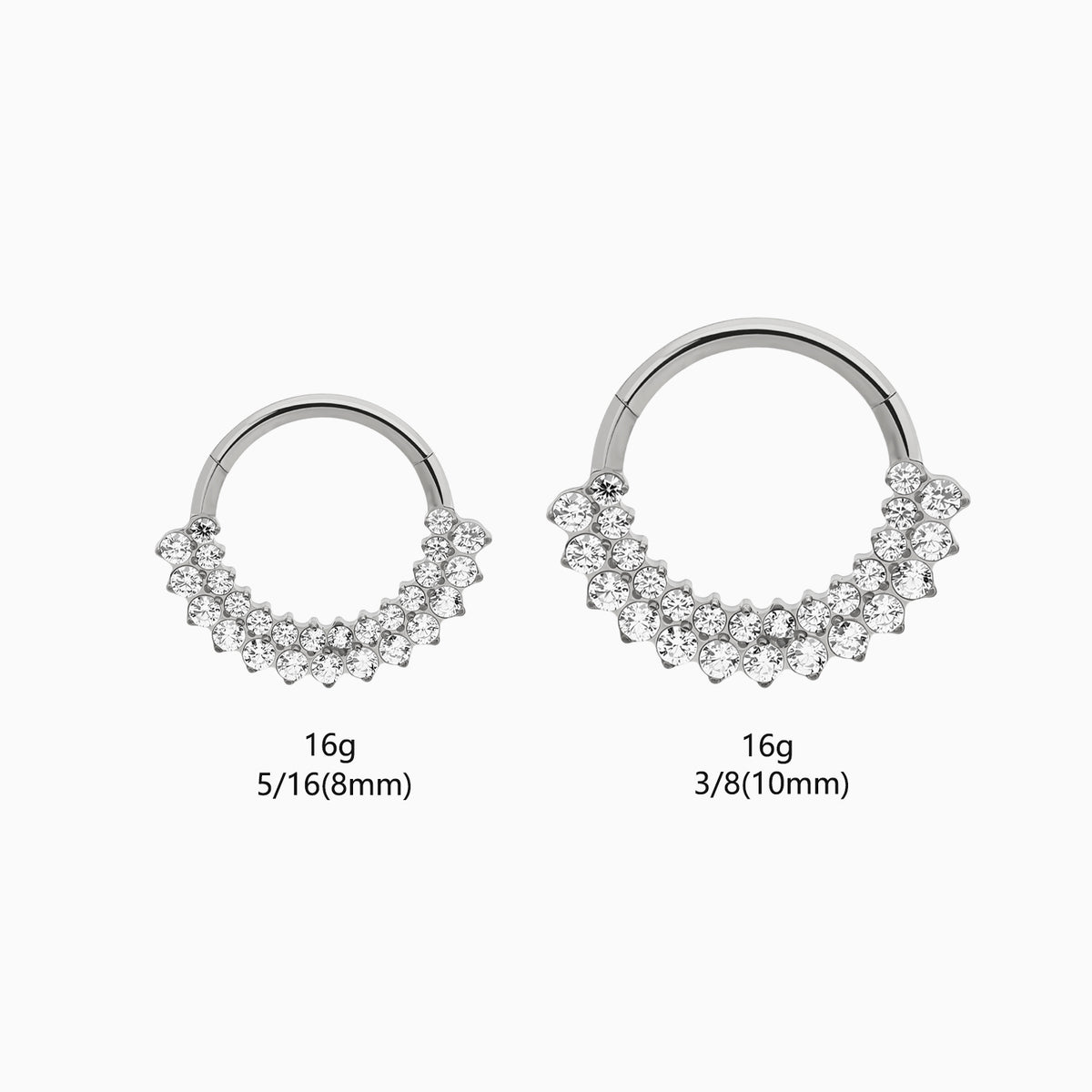 Titanium Double Row Round Gem Cluster Front Facing Hinged Clicker