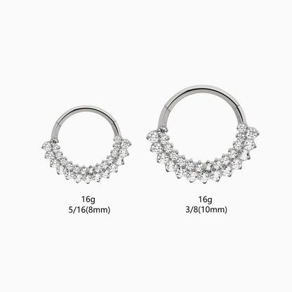 Titanium Double Row Round Gem Cluster Front Facing Hinged Clicker