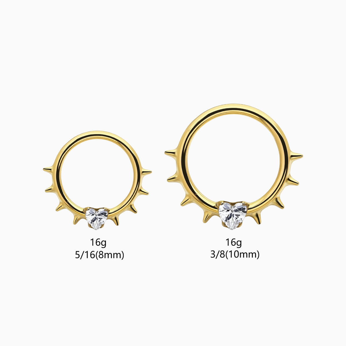 18Kt Gold PVD Titanium Heart & Spike Fan Front Facing Hinged Segment Clicker