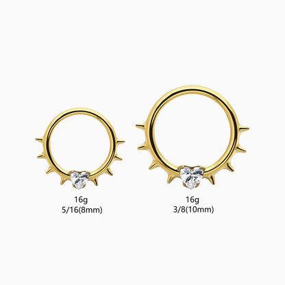 18Kt Gold PVD Titanium Heart & Spike Fan Front Facing Hinged Segment Clicker