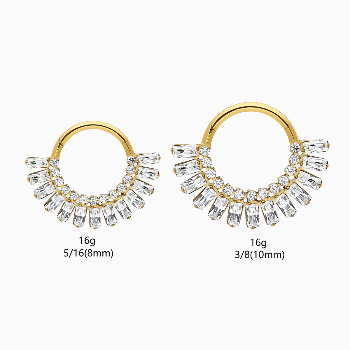 18Kt Gold PVD Titanium Baguette and Round Gem Fan Front Facing Hinged Segment Clicker