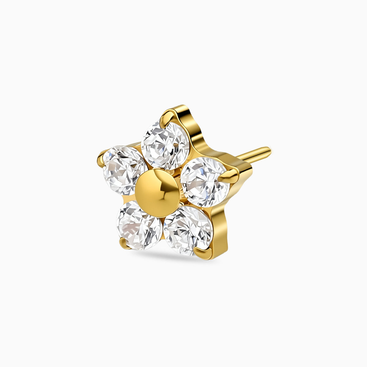 18Kt Gold PVD Titanium Threadless Five-Petal Flower Gem Top
