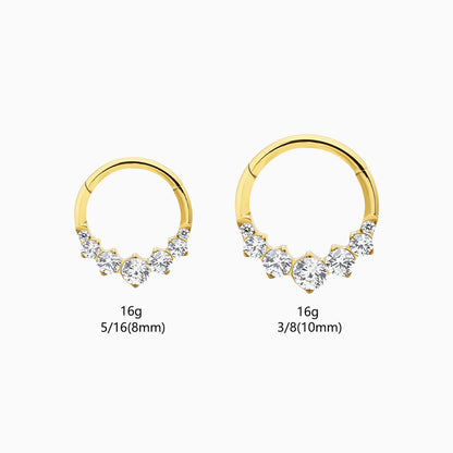 18Kt Gold PVD Titanium Graduated Round Gem Cluster Front Facing Hinged Segment Clicker