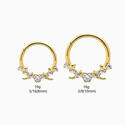 18Kt Gold PVD Titanium Heart & Round Gem Front Facing Hinged Clicker