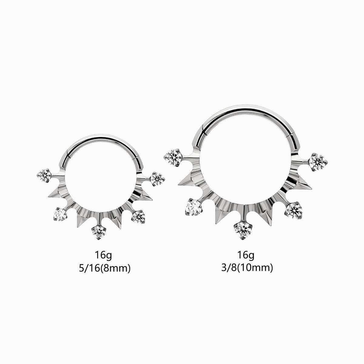 Titanium Sunburst Round Gem Front Facing Hinged Segment Clicker