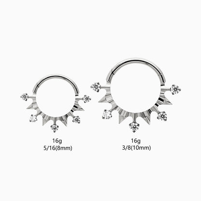 Titanium Sunburst Round Gem Front Facing Hinged Segment Clicker