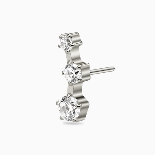 Titanium Threadless Graduated Triple Round Gem Curve Top.