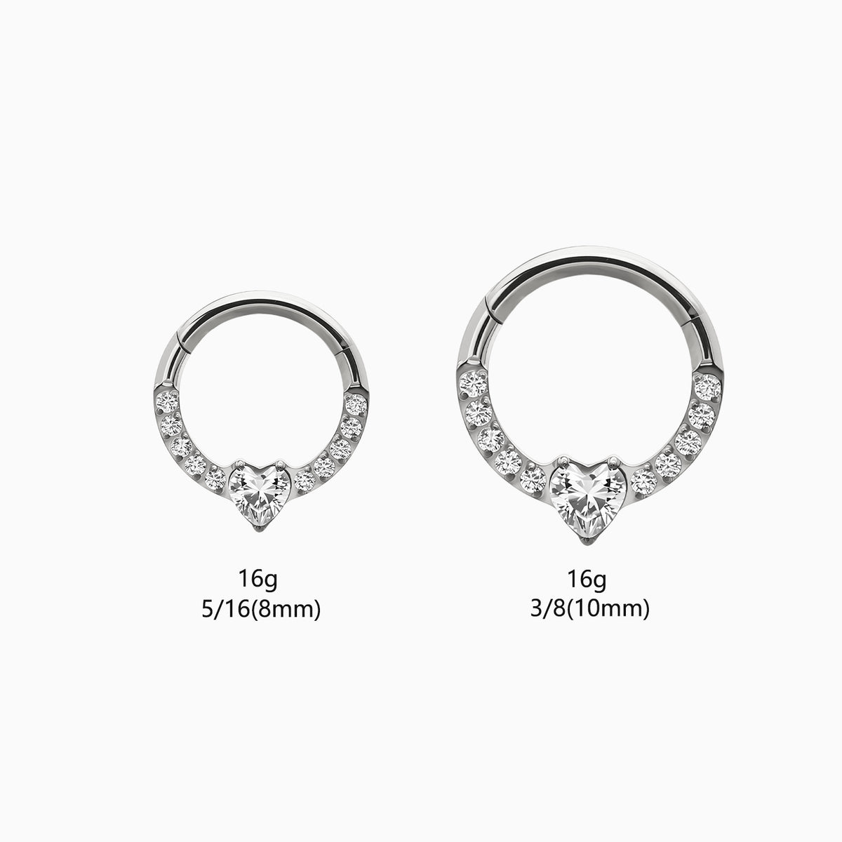 Titanium Heart and Round Gem Front Facing Hinged Segment Clicker