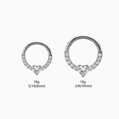 Titanium Heart and Round Gem Front Facing Hinged Segment Clicker