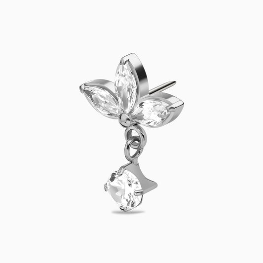 Titanium Threadless Triple Marquise Leaf with Hanging Gem Top