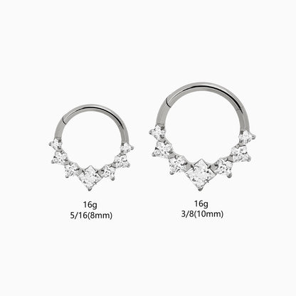 Titanium Square Gem Cluster Front Facing Hinged Segment Clicker
