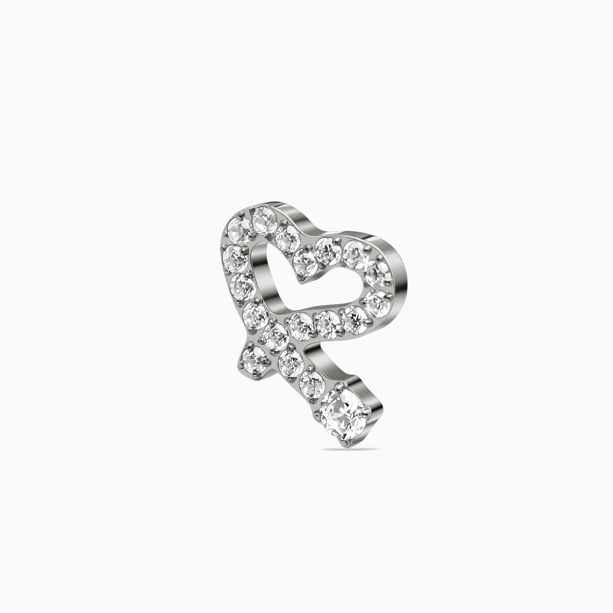 Titanium Internally Threaded CZ Heart Ribbon Top