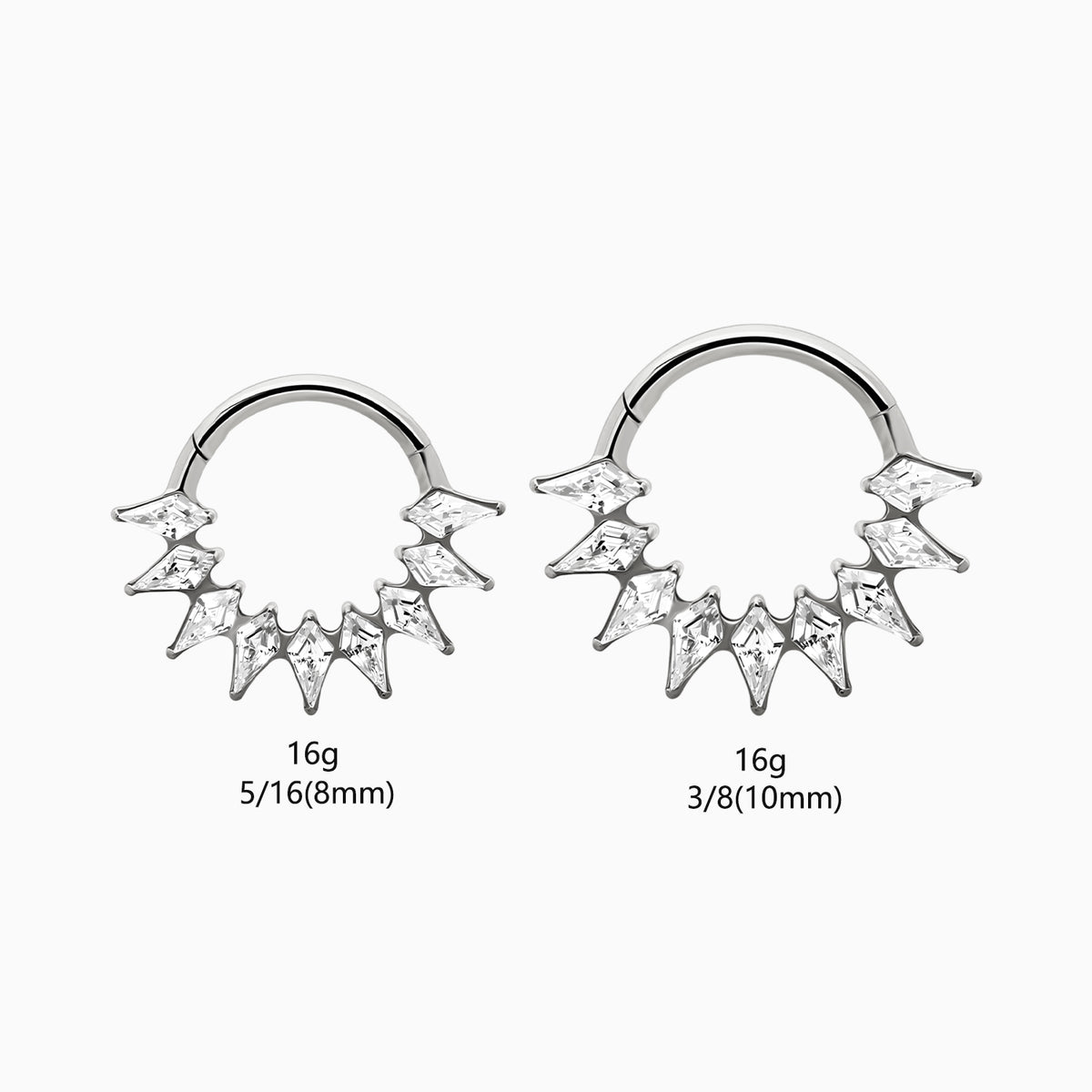 Titanium Kite Shape Gem Cluster Front Facing Hinged Segment Clicker