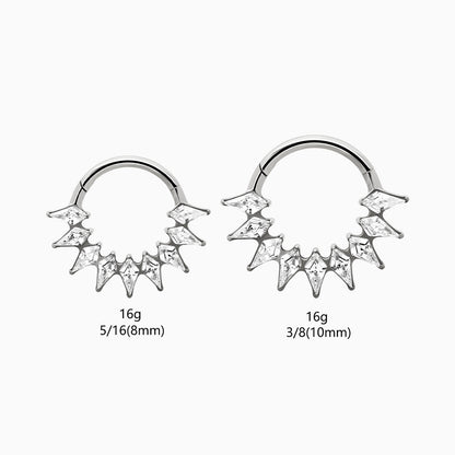 Titanium Kite Shape Gem Cluster Front Facing Hinged Segment Clicker