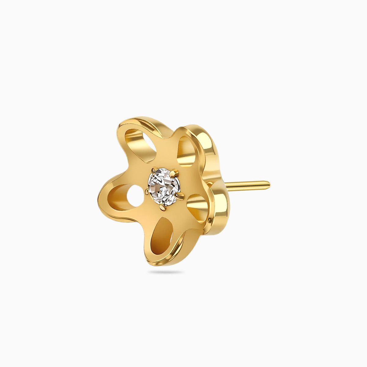 18Kt Gold PVD Titanium Threadless Open Flower Gem Top