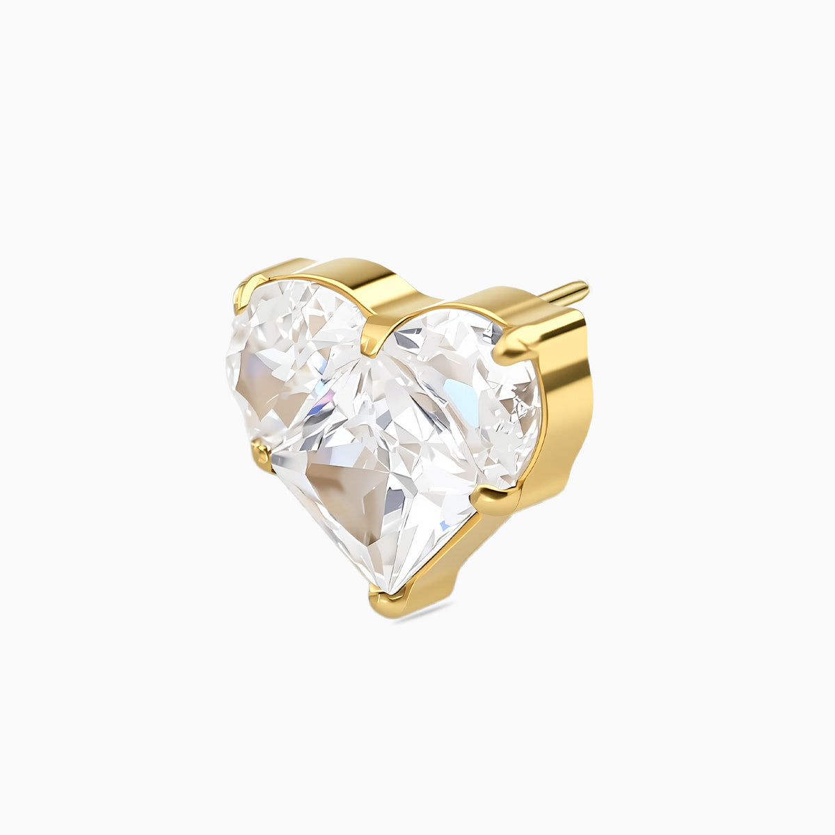 18Kt Gold PVD Titanium Threadless Prong-Set 3-Stone Heart Shape Cluster Top