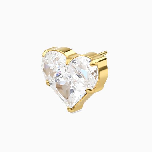 18Kt Gold PVD Titanium Threadless Prong-Set 3-Stone Heart Shape Cluster Top