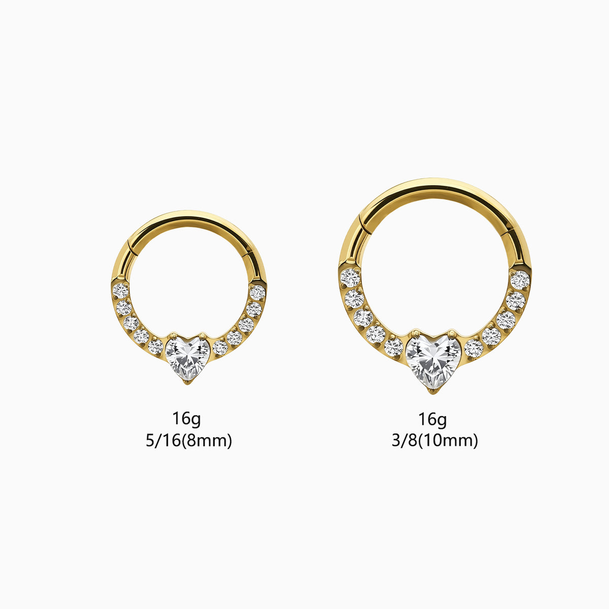 18Kt Gold PVD Titanium Heart and Round Gem Front Facing Hinged Segment Clicker