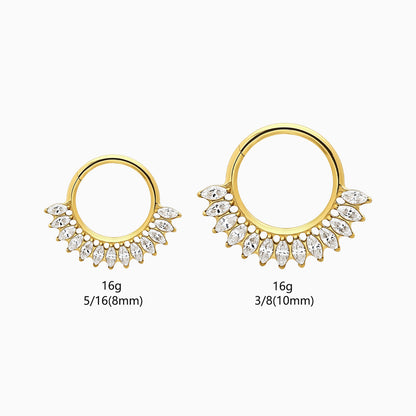 18Kt Gold PVD Titanium Marquise Gem Fan Front Facing Hinged Segment Clicker