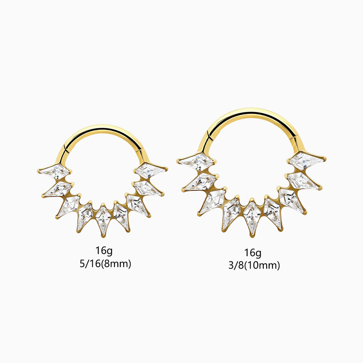 18Kt Gold PVD Titanium Kite Shape Gem Cluster Front Facing Hinged Segment Clicker