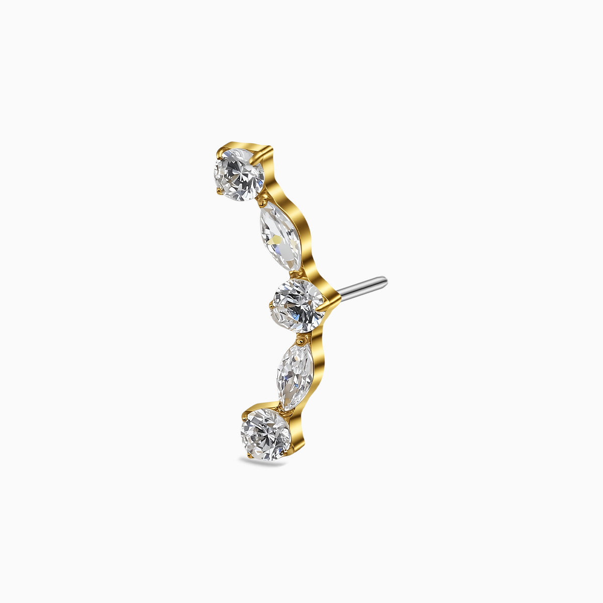 18Kt Gold PVD Titanium Threadless Curved Cluster Top