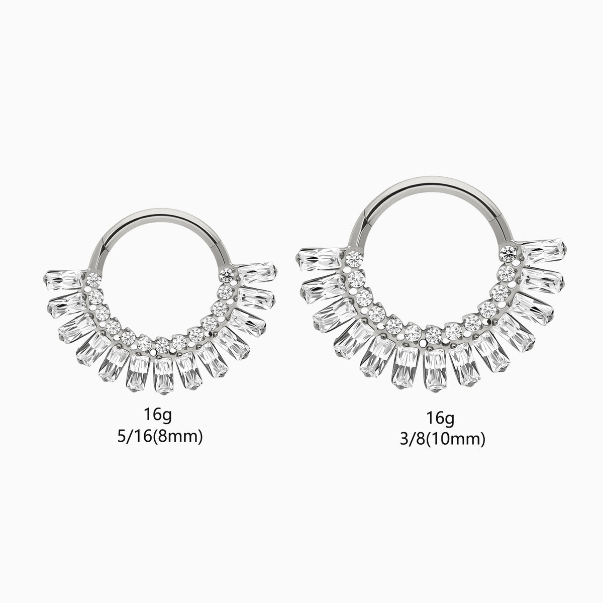 Titanium Baguette and Round Gem Fan Front Facing Hinged Segment Clicker