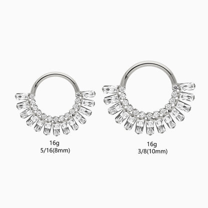 Titanium Baguette and Round Gem Fan Front Facing Hinged Segment Clicker