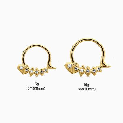18Kt Gold PVD Titanium Fishbone Round Gem Front Facing Hinged Segment Clicker