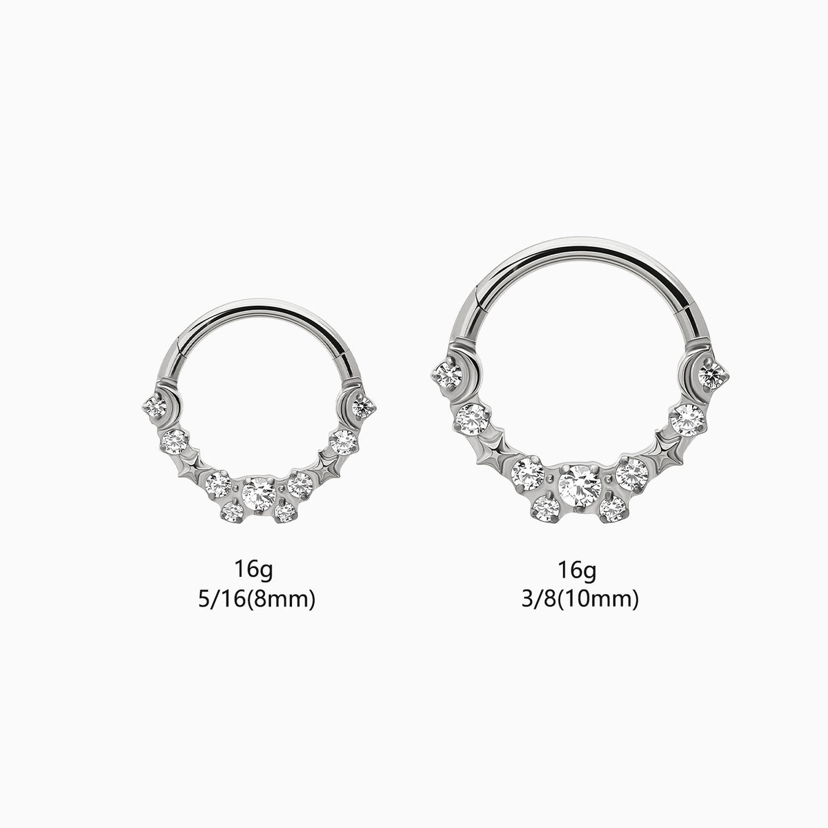 Titanium Moon and Star Gem Front Facing Hinged Segment Clicker