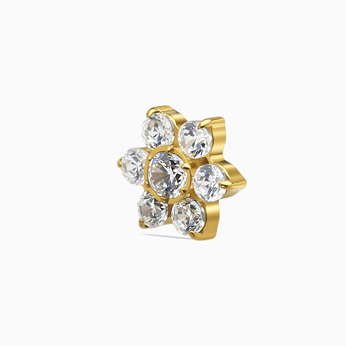 18K Gold PVD Titanium Internally Threaded CZ Six-Petal Flower Top